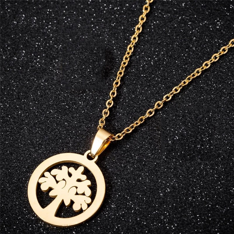European and american cross-border new jewelry stainless steel inner ring hollow tree of life pendant necklace women's fashion popular necklace