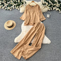 Light mature style round neck sweetbowsprintingtwo-piece set women's spring autumwork clothing style three-quarter sleeve fashionablesuit