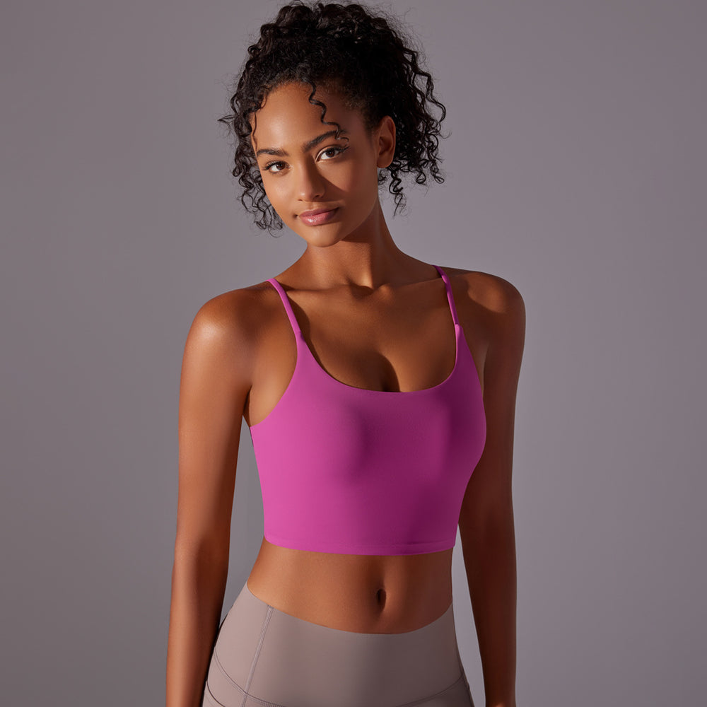 New solid color double-sided nylon semi-fixed cup training high-impact sports bra tight high-elastic fitness tank top for women