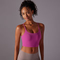 New solid color double-sided nylon semi-fixed cup training high-impact sports bra tight high-elastic fitness tank top for women
