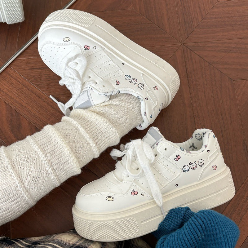 Thick soleheight increasingwhite shoes women's korean style all-match skirt shoes 2026new arrival student bread shoes casual sneakers