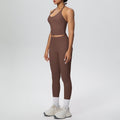 New arrival cross-border brushed beautiful back tight strap halter high waist yoga suit sports running fitness two-piece set