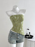 Ready-to-ship 73707#  cross-border fashion summer sheer sequin textured soft & elegant women's bandeau top