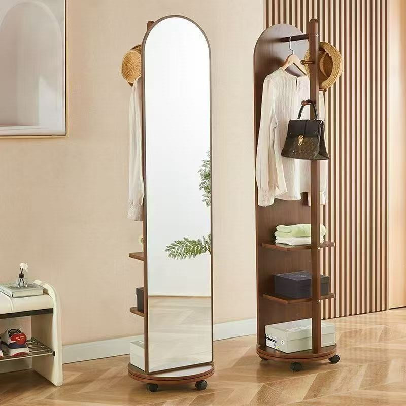 Rotating full-length mirror floor mirror for home bedroom movable try-on large mirror with coat rack all-in-one full-length mirror