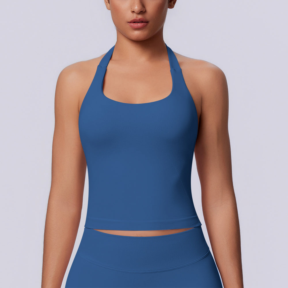 new arrival square collar halter beautiful strap chest pad high elastic long vest running fitness yoga sports seamless vest