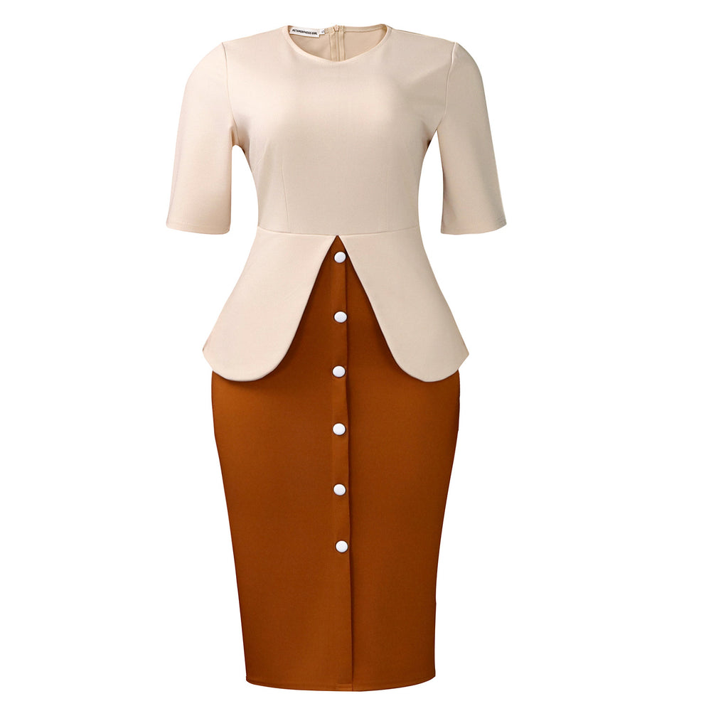 D3359  cross-border e-commerce new arrival: elegant and stylish round neck, five-sleeve, patchwork bodycon dress