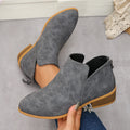 Fashionexportplus size leather boots women's boots pure colorslimming look pointed toe back zipper casualthick sole thick heel boots women's single