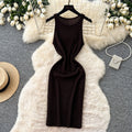 Korean style sleeveless minimalist knit versatile dress - women's summer high-waisted slimming casual a-line dress - light luxury