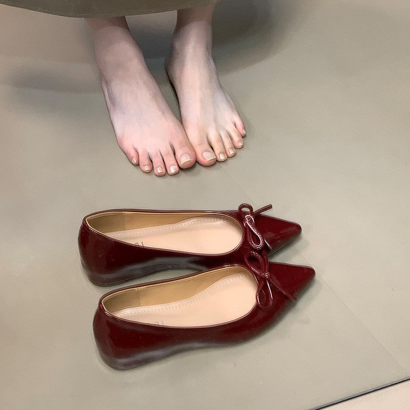 Bow-tie mary jane flats - pointed toe work shoes - women's 2025 new fashion shallow mouth versatile pumps