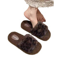 Women's cotton slippers - new autumn/winter outdoor style, trendy anti-slip platform slides with leopard print faux fur trim