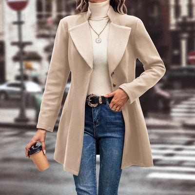 In stock - 72231#  cross-border women's fashion european & american ins style solid color turn-down collar wool coat - autumn/winter