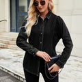 European and american cross-border foreign trade women's spring and summer new  independent station washed shrug denim long-sleeved shirt tops