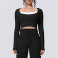 New arrival cross-border nude double-piece fake two-piece pure colorlong sleevest-shirttops tight sports running fitness yoga clothes