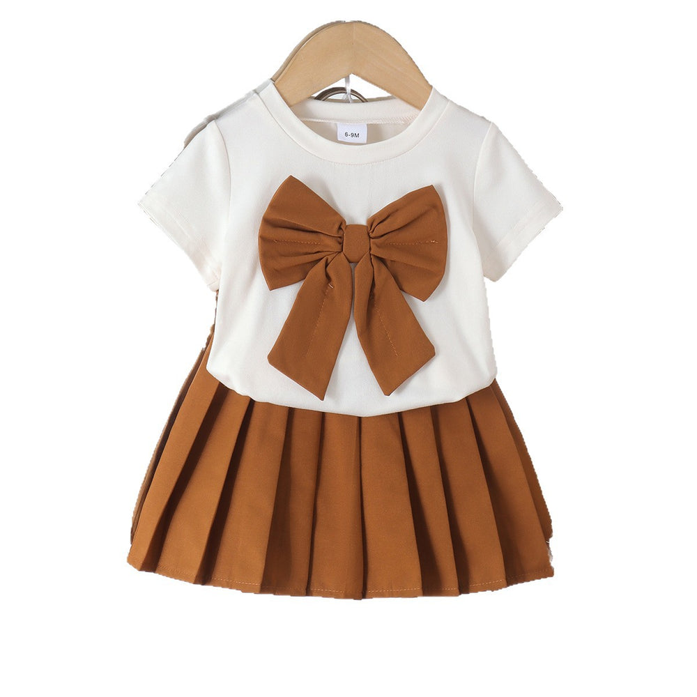 Children's clothing shein cross-border girl suit short-sleeved t-shirt + brown skirt two-piece set
