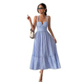 Ready-to-ship  summer european and american style women's v-neck striped cami dress for  cross-border e-commerce
