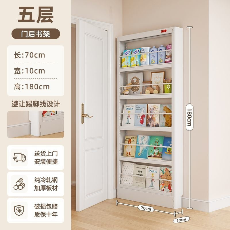 Behind-the-door bookshelf, ultra-slim over-the-door organizer, steel kids' storage rack for picture books, home wall bookshelf