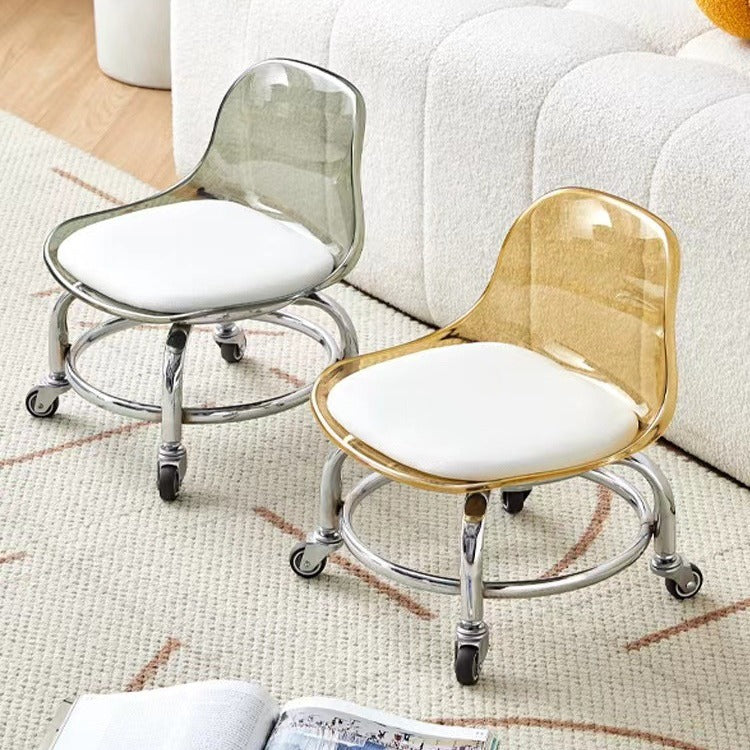 Acrylic swivel stool with low seat, silent transparent backrest, small chair with casters, baby-sitting stool, trendy shoe changing stool