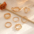 European and american cross-border design irregular metallic shiny ring 7-piece set - unique, versatile, and trendy "instagrammable" finger rings and jewelry for women