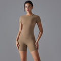 Fashion nude short sleeve t-shirt yoga suit high waist hip lifting tightshorts quick-drying running sports fitness suit