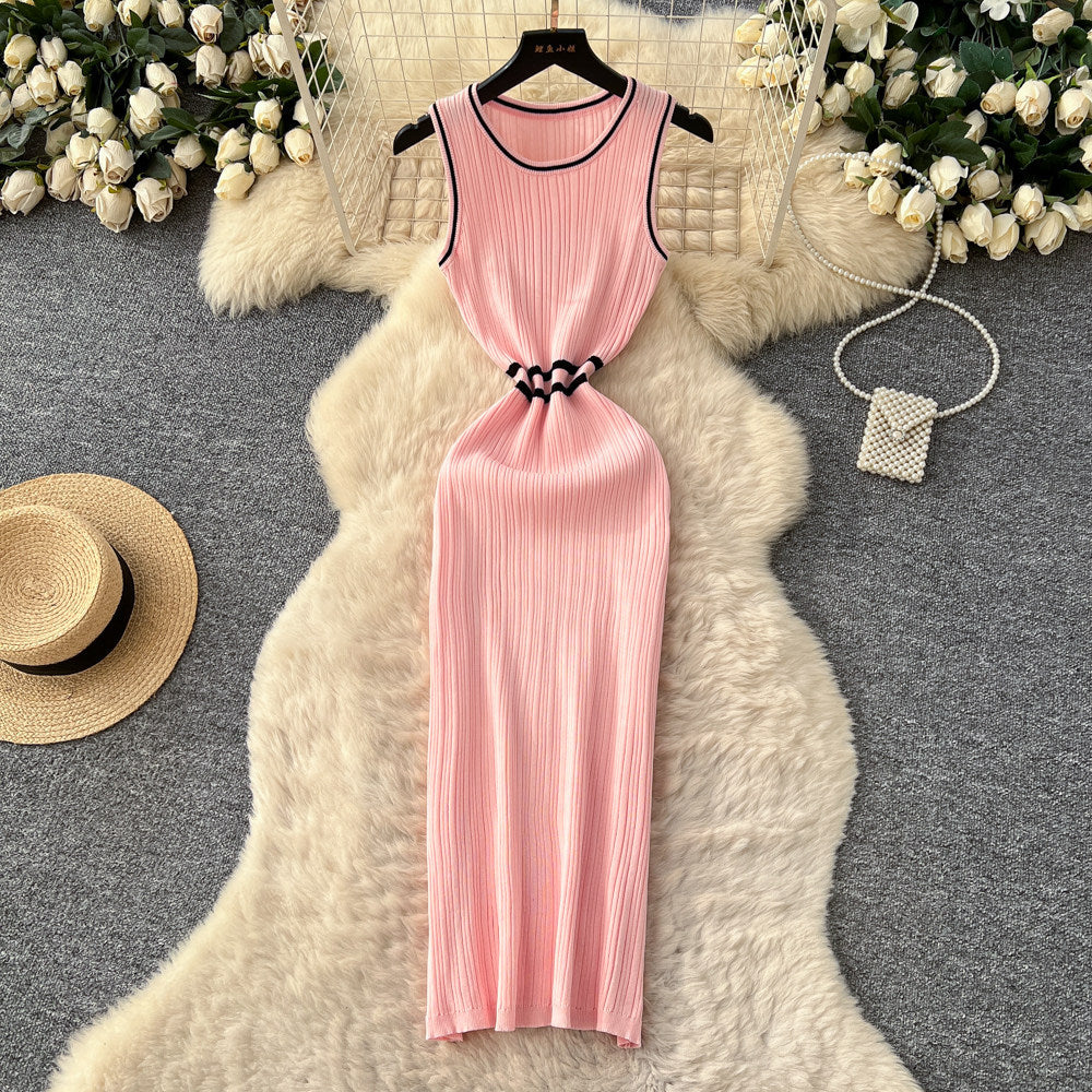 Light mature french style sleeveless knittingdress female pure lust style k-style high waist waist silm a-line skirt work clothing