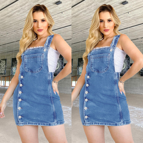 New   wish European and American women's clothing,  slim strap breasted denim dress