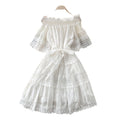 French romantic one-shoulder lace patchwork dress - women's summer short sleeve red slim-fit elegant maxi dress