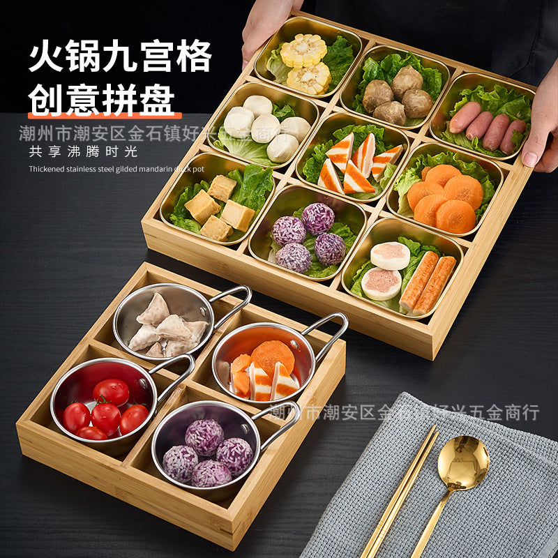 Creative nine-square grid tableware commercial hot pot restaurant barbecue restaurant beef vegetable platter bamboo tray divided grid dinner plate