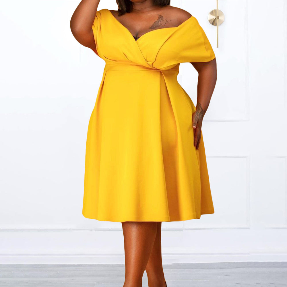 Amazon  women's summer short-sleeve v-neck solid color tie-up african off-the-shoulder plus size maternity fashion dress