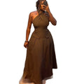 European and american cross-border women's fashion  summer new arrival: elegant and sexy halter neck slim-fit high-waisted sleeveless maxi dress