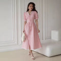Hepburn style lace high-end dressplus size covers the flesh and covers the crotch, waist slimming look over pink slimming look
