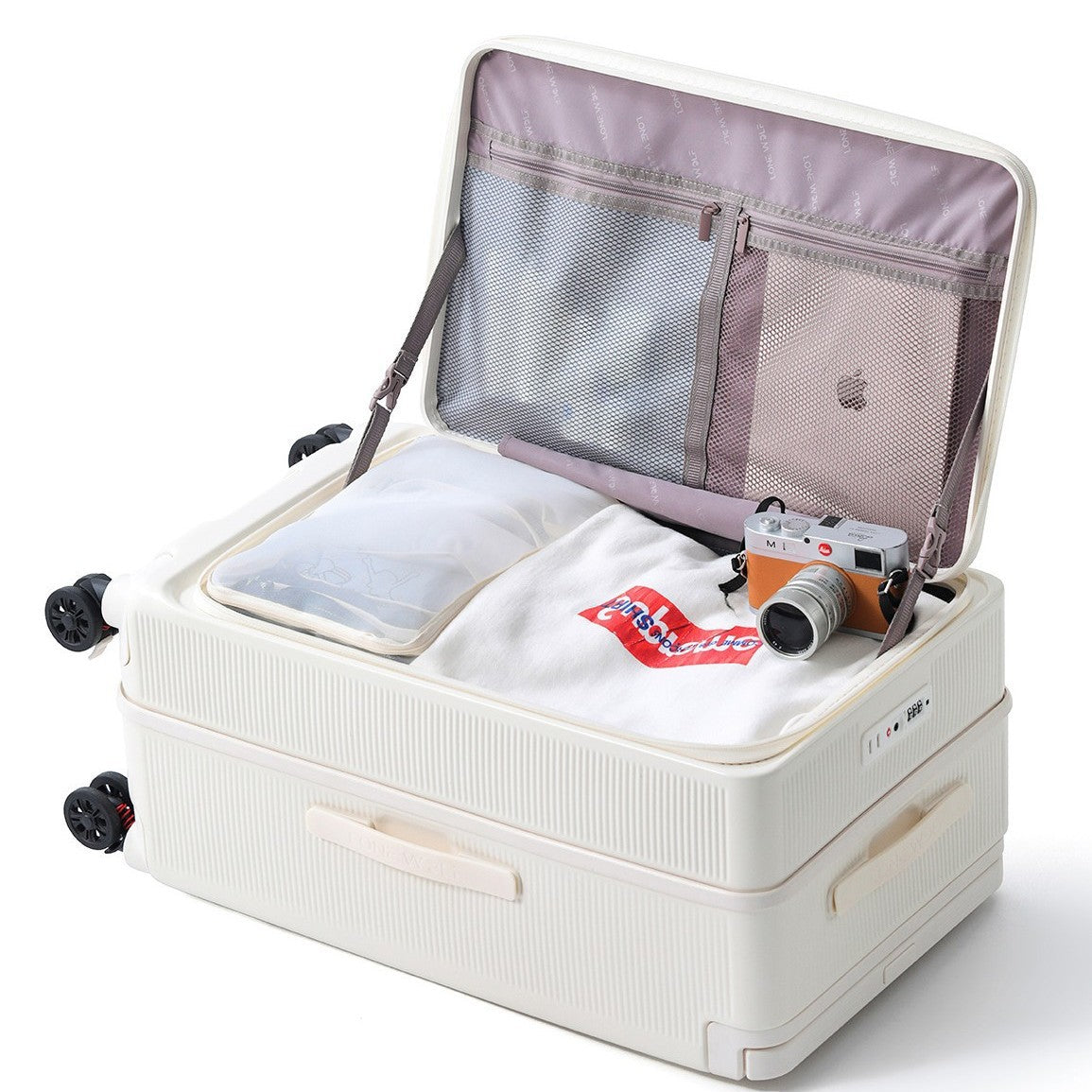 Lone wolf front open lid suitcase wide trolley case suitcase 20 inch boarding case leather case five-wheel password bag