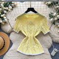 Sweet daughter-in-law style bows beaded short-sleeved knitting shirt for women summercasualcasualelegantslimming looktops