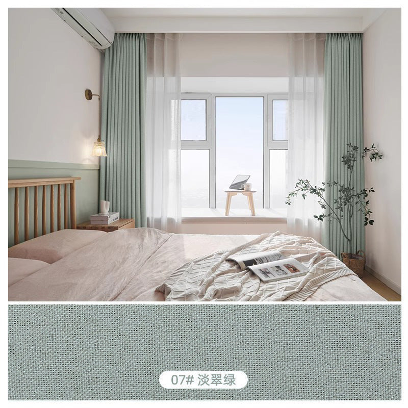 Japanese style thickened full blackout cotton and linen curtains blackout and heat insulation curtain cloth living room bedroom hotel shaoxing curtain wholesale