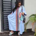 European and american cross-border african women's clothing  spring new arrival: elegant plus size printed loose v-neck robe dress