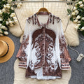 K-stylework clothing styleretroprintinglong sleevesshirt women's springloosecardigan lapel single-breasted fashiontops