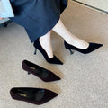 Black suede pointed-toe stiletto heels - versatile dress shoes for women, perfect for work or everyday wear, 2025 collection
