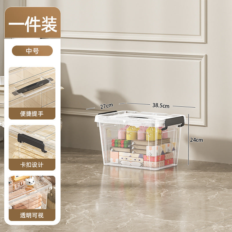 Transparent extra-large storage bin with lid - plastic household clothes organizer - oversized storage and organization box