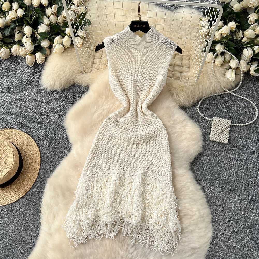 European and american style minimalist sleeveless knit dress - women's summer raw hem slim fit bodycon mini dress - sexy & chic