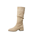 Knight boots for women 2025 new round toe thick heel western boots high boots retroslimming look pleated pile european and american