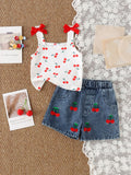 Kids clothing  cross-border new arrivalfashion spring & fallgirl cherry pattern white vest shorts