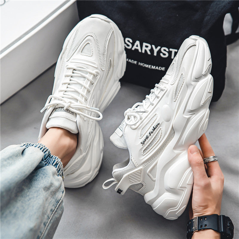 Men's spring versatile casual sneakers: youth running, anti-slip, travel, athletic, thick-soled, hidden heel, white dad shoes, trendy footwear