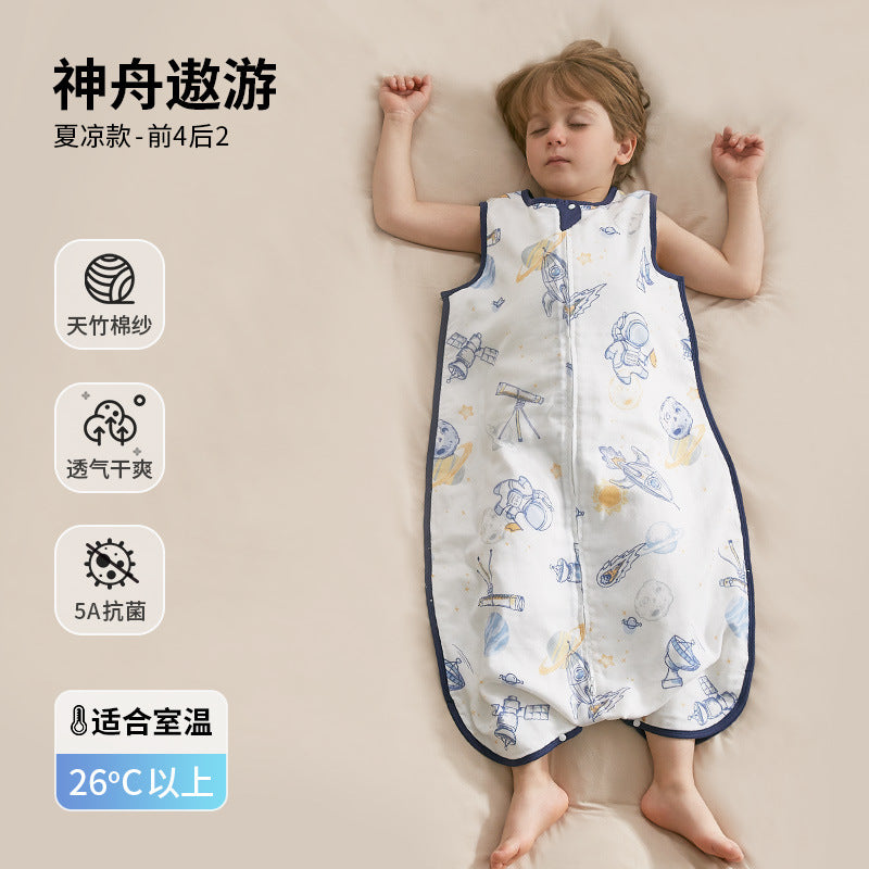 Baby sleeping bag summer thin gauze bamboo cotton kids one-piece vest baby anti-kick quilt