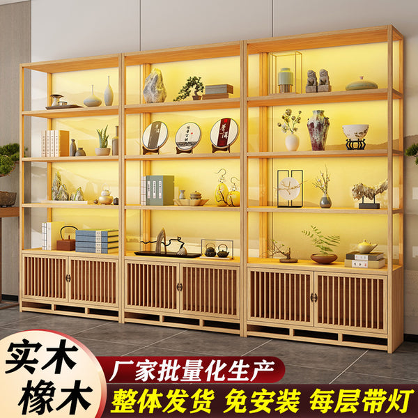 Solid wood tea cabinet Zisha pot display cabinet Product storage shelf Entrance ornament cabinet Chinese retro porcelain display cabinet