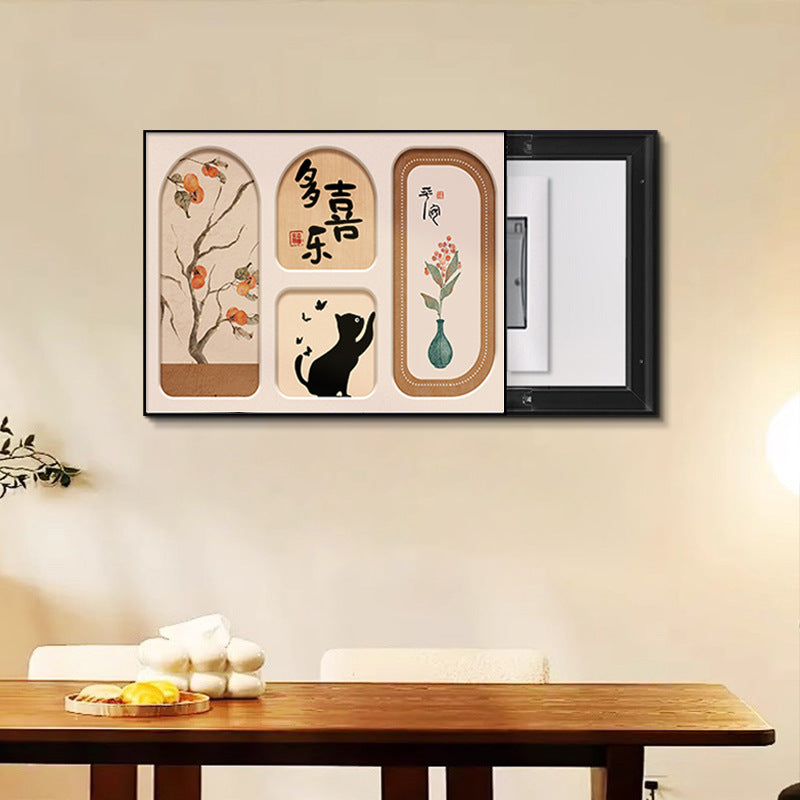 Medieval style, peace and joy, persimmon meter box decorative painting, no punching, distribution box push-pull cover ugly, electric switch box hanging painting