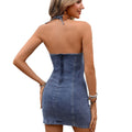 Fashion cross-border export  independent station washed slim fit halterneck tie backcasualfashion women's denim skirt
