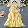 fashionexport suspender dress for women summer waist-cinching casual long skirt pure color suspender banquet dress