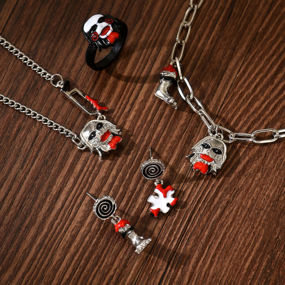 Halloween horror dark style necklace and earring set - trendy vampire bloodstained enamel ring jewelry for women