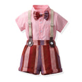 K-stylesummersuit boysfashionable shirt short-sleeved stripes pants suspenders kids summer clothing thin handsome trendy children's clothing
