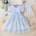 Girls' frozen elsa snowflake short-sleeve mesh princess dress - new summer collection - kids' lace tutu party dress
