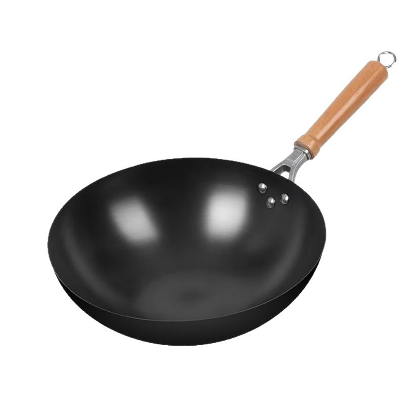 Authentic zhangqiu hand-hammered iron wok - non-stick, no coating, suitable for home cooking, flat bottom, compatible with gas and induction cooktops